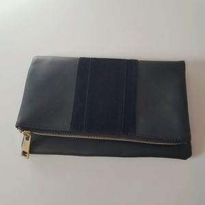 Black Leather and Velvet Clutch Bag